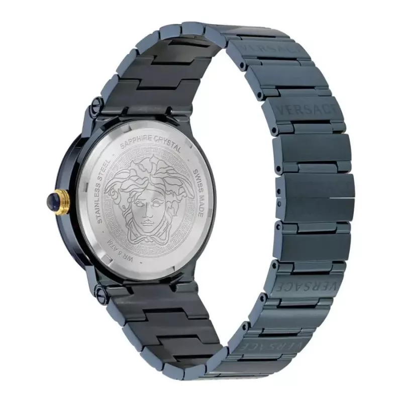 Versace V-Circle Herrenuhr VE7G00423 38mm Swiss Quartz Edelstahl Leder Schwarz