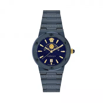 Versace V-Circle Herrenuhr VE7G00423 38mm Swiss Quartz Edelstahl Leder Schwarz