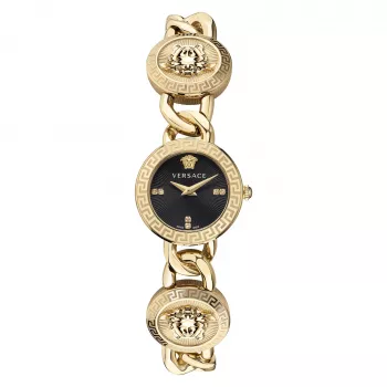 Versace V-Circle Damen Schweizer Quarz Uhr 26mm schwarzes Zifferblatt Lederarmband VE3C00422