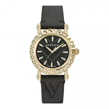Versace V-Circle Damen Swiss-Quartz-Uhr VE6D00223 40mm schwarzes Zifferblatt Lederarmband