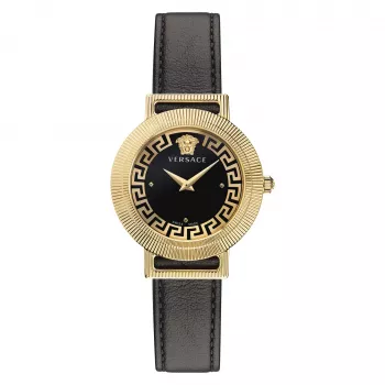 Versace V-Circle Damenuhr VE3D00322 36mm Swiss Quartz Edelstahl Schwarzes Zifferblatt Lederarmband
