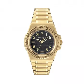 Versace V-Motif Virtual Damenuhr VE3I00723 44mm Swiss Quarz schwarzes Zifferblatt Lederarmband