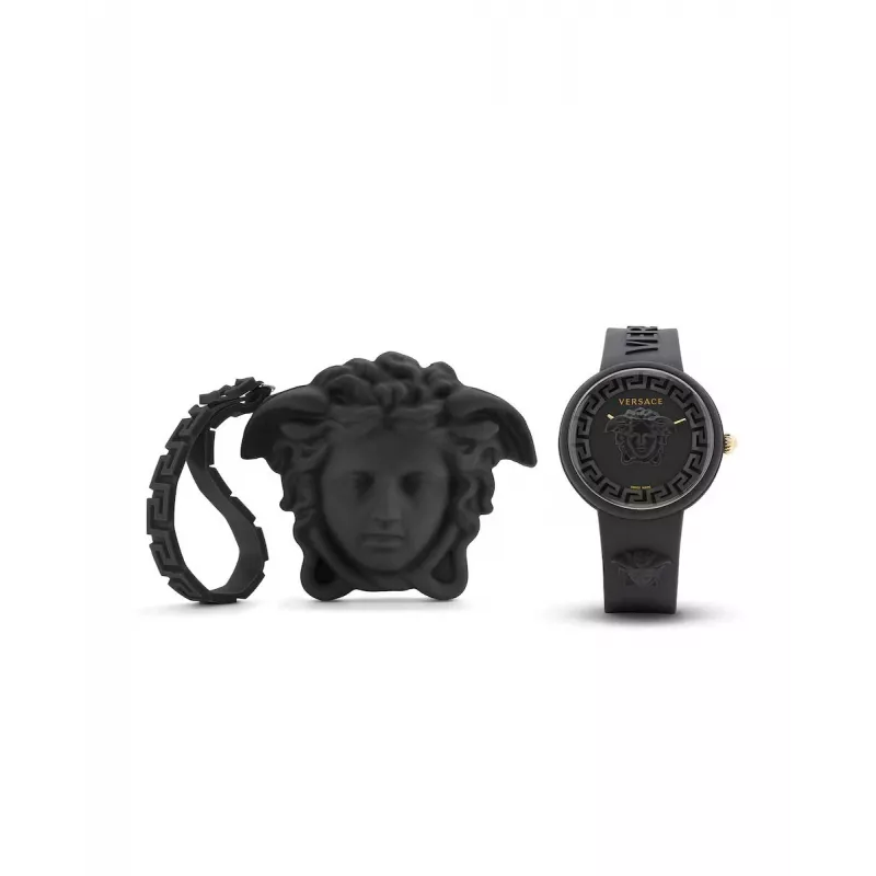 Versace V-Motif Damen Schweizer Quarz Uhr VE6G00223 39mm Schwarzes Zifferblatt Lederarmband