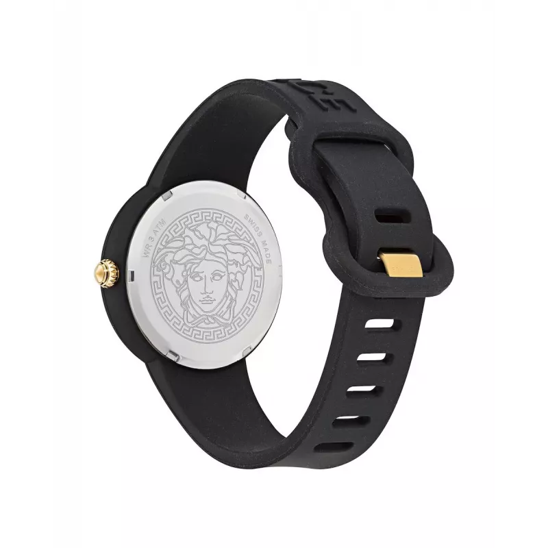 Versace V-Motif Damen Schweizer Quarz Uhr VE6G00223 39mm Schwarzes Zifferblatt Lederarmband