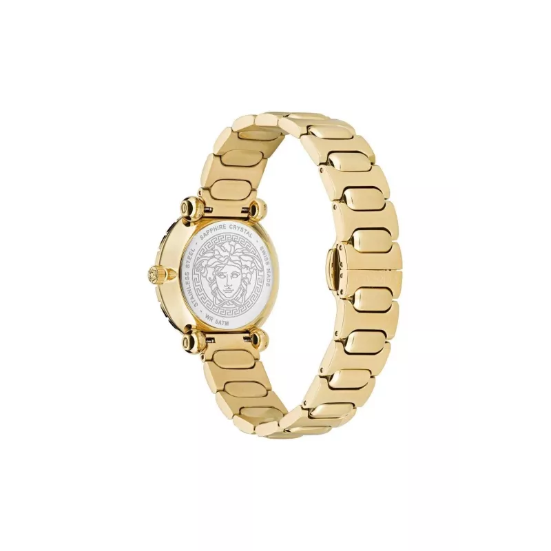 VERSACE V-Motif Damen Swiss Quarz Uhr VE6I00523 35mm Schwarzes Zifferblatt Schwarzes Leder
