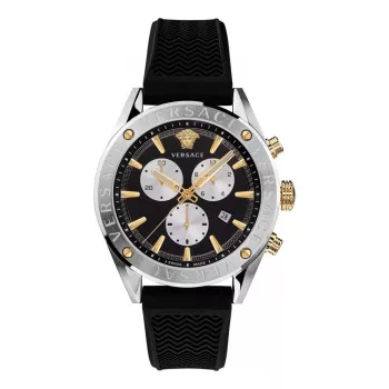 VERSACE V-Race Herren-Schweizer-Quarz-Chronograph Uhr VEHB00119 - 44mm, schwarzes Zifferblatt, silberfarbenes Edelstahlband