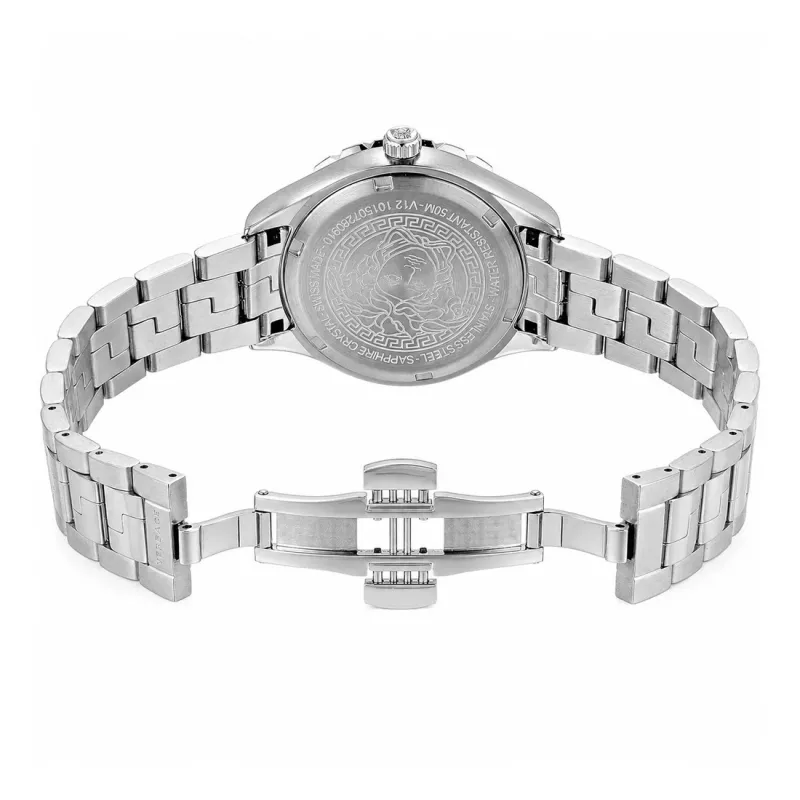 Versace V-Race Damen Schweizer Quarz Uhr V12020015 - 35mm Edelstahl, Saphirglas, weißes Zifferblatt