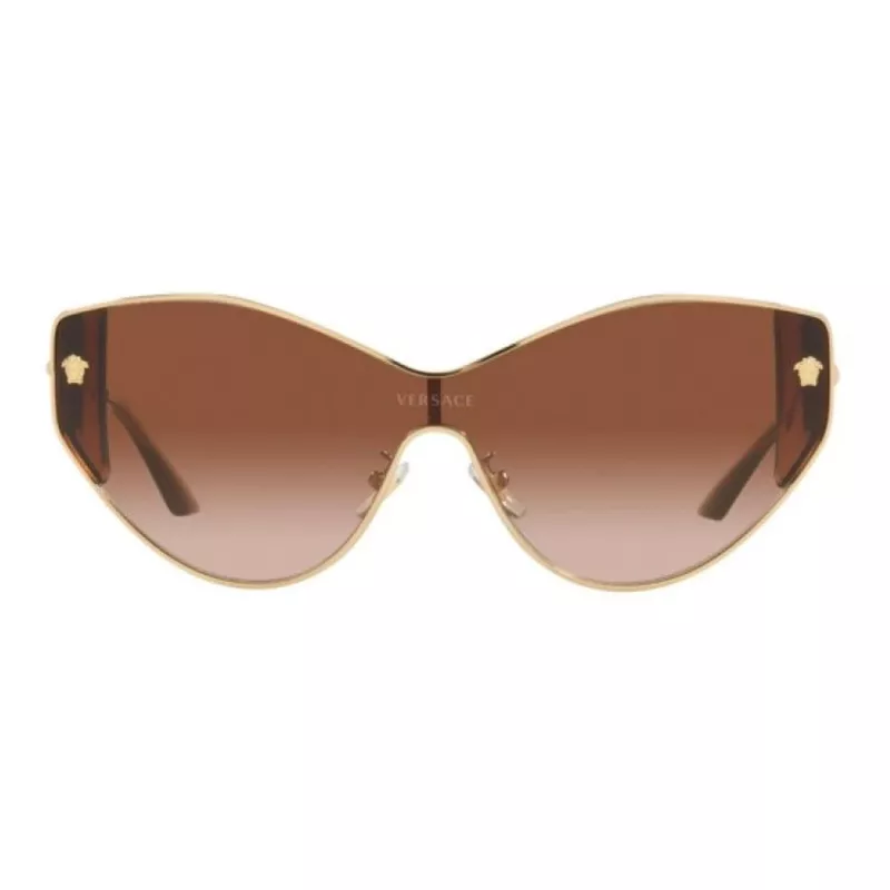 VERSACE VE2239-100213 Damen Gold Shield Sonnenbrille Braune Polycarbonat-Gläser 147mm