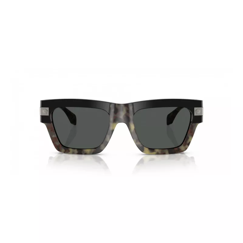 VERSACE VE4464-545687 Herren-Rechteck-Sonnenbrille, transparent grauer Rahmen, dunkelgraue Gläser, 52 mm