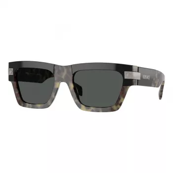 VERSACE VE4464-545687 Herren-Rechteck-Sonnenbrille, transparent grauer Rahmen, dunkelgraue Gläser, 52 mm