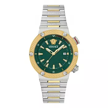 VERSACE VE8G00524 Damen Schweizer Quarz Uhr 43mm Schwarzes Zifferblatt Saphirglas Lederarmband