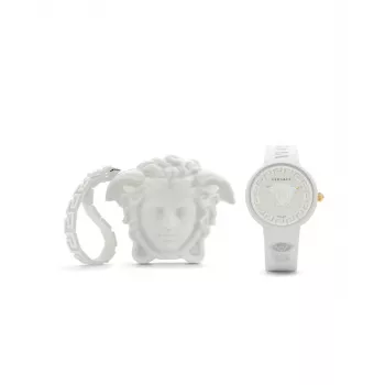 Versace Damen VE6G00123 Swiss Quartz 39mm Edelstahl Uhr mit schwarzem Lederarmband und silbernem Zifferblatt