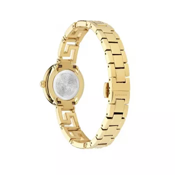 Versace Damenuhr VE7A00323 28mm Schweizer Quarz Uhr mit weißem Zifferblatt und schwarzem Lederarmband