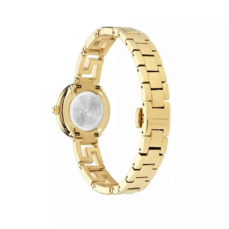 Versace Damenuhr VE7A00323 28mm Schweizer Quarz Uhr mit weißem Zifferblatt und schwarzem Lederarmband