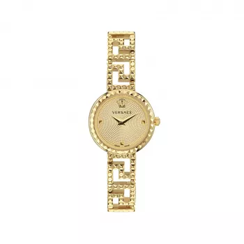 Versace Damenuhr VE7A00323 28mm Schweizer Quarz Uhr mit weißem Zifferblatt und schwarzem Lederarmband