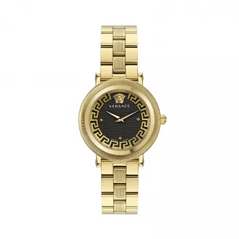 VERSACE Damenuhr VE7F00623 Swiss Quarz 35mm schwarzes Zifferblatt Lederarmband