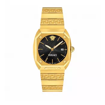 VERSACE Damenuhr VE8F00424 Quarz, 44mm schwarzes Zifferblatt mit Lederarmband