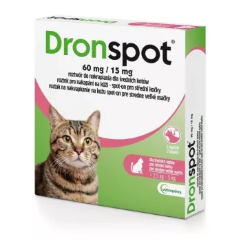 Vetoquinol DRONSPOT Spot-On Entwurmungsmittel für mittelgroße Katzen (2,5-5 kg) - 2 Pipetten