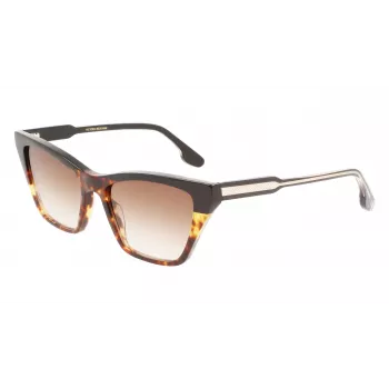 Victoria Beckham VB638S-005 Damen eckige Acetat-Sonnenbrille - Schwarzer Rahmen, grau verlaufende Gläser 55/17/140 mm