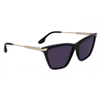 Victoria Beckham VB663S-001 Damen-Sonnenbrille - Schwarzer Acetatrahmen, graue Polycarbonatgläser, 57/15/140 mm