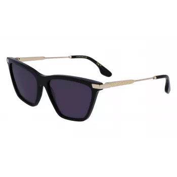 Victoria Beckham VB663S-001 Damen-Sonnenbrille - Schwarzer Acetatrahmen, graue Polycarbonatgläser, 57/15/140 mm