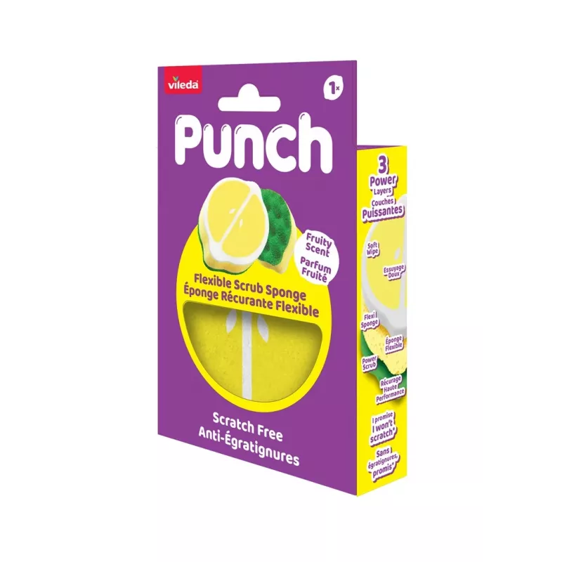 Vileda Punch Flexibler Schwammreiniger, Zitrone, 1 Stück