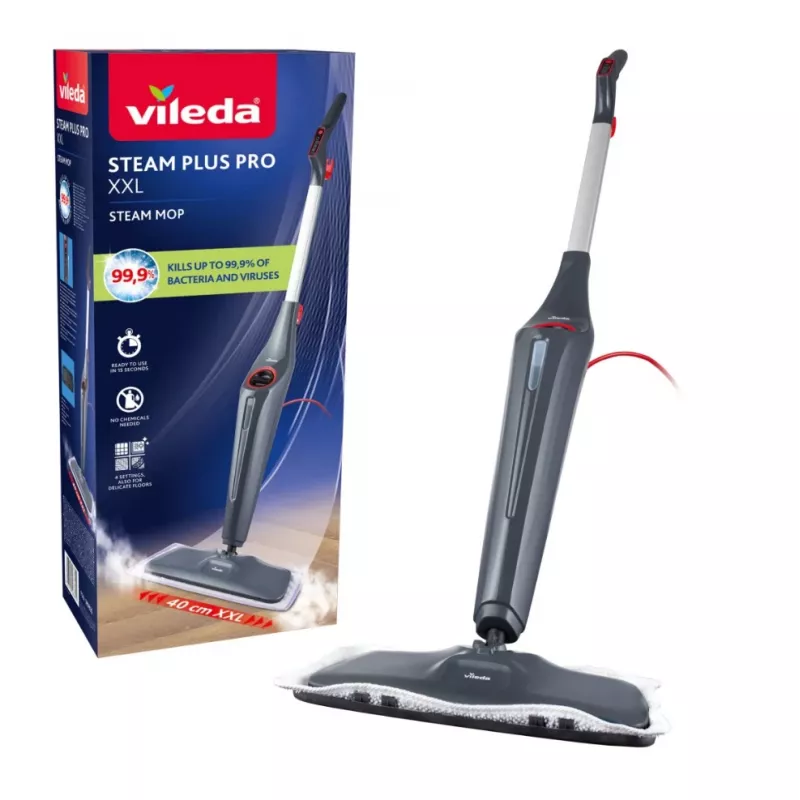 Vileda Steam Plus XXL Pro Dampfmopp mit 2 zusätzlichen Mikrofaser-Pads