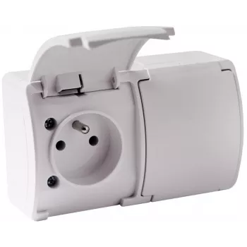 VIPLAST KOALA 162-01 Doppelsteckdose mit Schutzkontakt und Klappdeckel, Typ E 16A 250V, IP44 Weiß