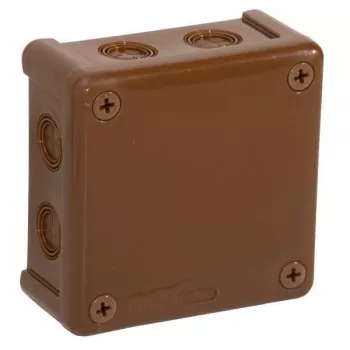 VIPLAST VP-42 Aufputz-Leerdose, 8 Kabeleinführungen, Braun, IP55, 98x98x42 mm 042-02
