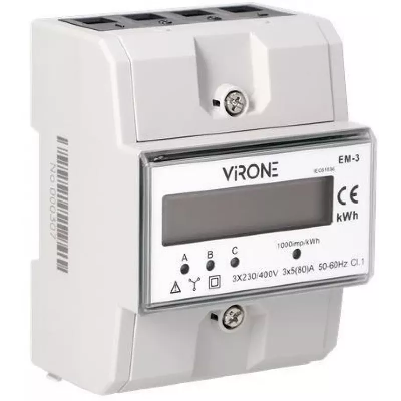 Virone EM-3 3-Phasen-Energiezähler, 80A, 3 Module, DIN-Schiene TH-35mm