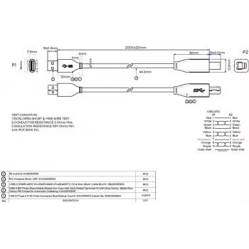 VISION 2 m USB 3.0 Kabel - vernickelte Anschlüsse - Bandbreite 5 Gbit/s - Geflechtschirm mit über 65% Abdeckung - USB A (M) zu USB B (M) - Außendurchmesser 4,2 mm - 28+24 AWG - Schwarz
