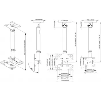 VISION Deckenhalterung für Displays - Geeignet für Displays von 32 bis 50 Zoll mit VESA bis 200 x 200 - Abstand von Decke zur Bildschirmmitte 430 bis 730 mm - Neigungsverstellung