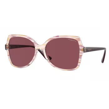 VOGUE VO5488S30625Q Damen Butterfly-Sonnenbrille - Transparenter rosa Rahmen, dunkelvioletter Gradienten-Linsen, 56 mm