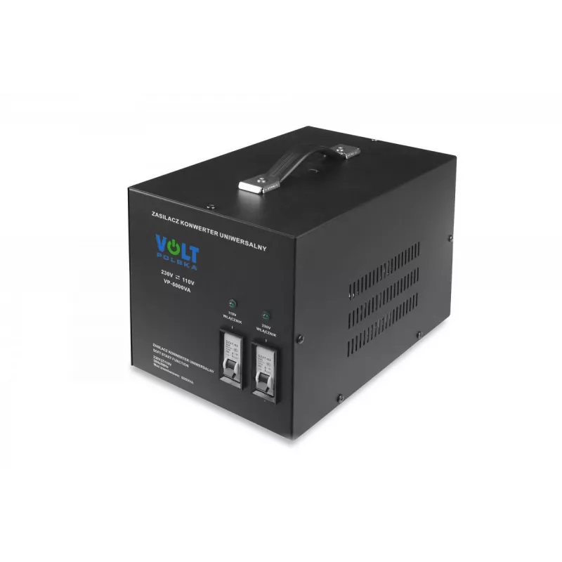 VOLT POLSKA 5000VA Step-Up/Step-Down Spannungswandler 230V auf 110V mit zwei US-Steckdosen und Schuko-Steckdose