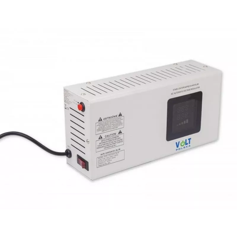 Volt Polska 5AVRZS1000 AVR 1000VA Slim Automatischer Spannungsregler - 600W, 2 Steckdosen, LCD