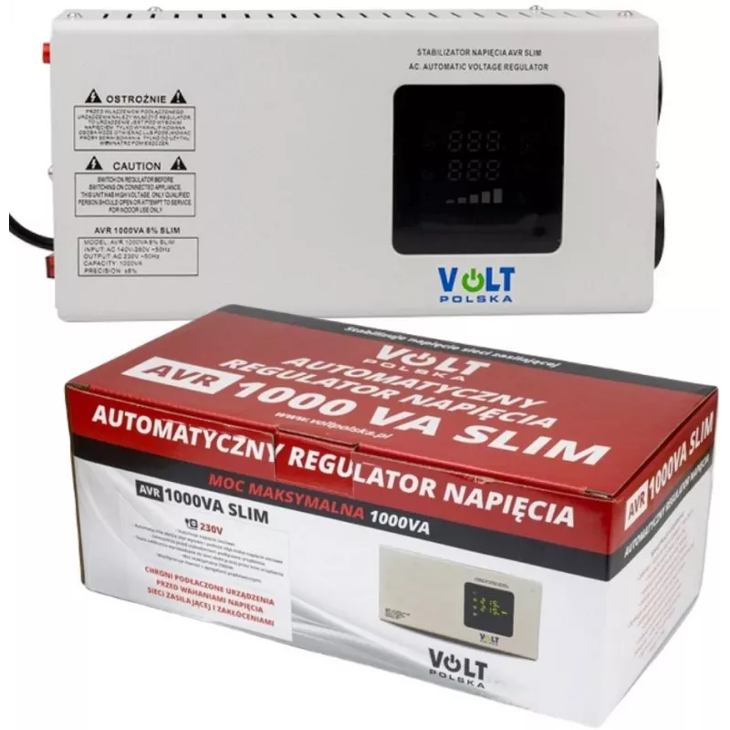 Volt Polska 5AVRZS1000 AVR 1000VA Slim Automatischer Spannungsregler - 600W, 2 Steckdosen, LCD