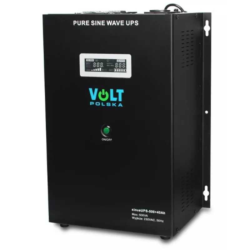 VOLT POLSKA Sinus UPS 500 Line-Interactive USV, 500VA/300W, Pure Sine Wave, 12V 40Ah externe Batterie
