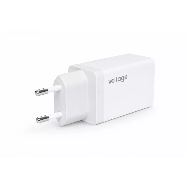 Voltage GaN 67W Wandladegerät, 2x USB-C & 1x USB-A, PD 3.0, QC 3.0, PPS, EU-Stecker, Weiß