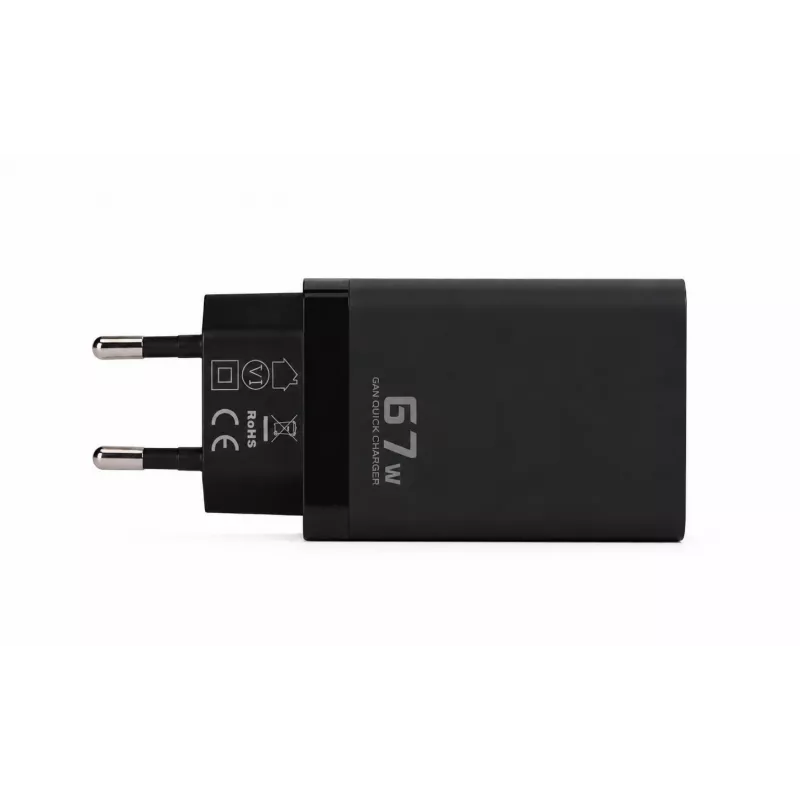 Voltage GaN Ladegerät 67W Wandladegerät, PD 3.0 / QC 3.0, 2x USB-C & 1x USB-A, EU-Stecker, Schwarz