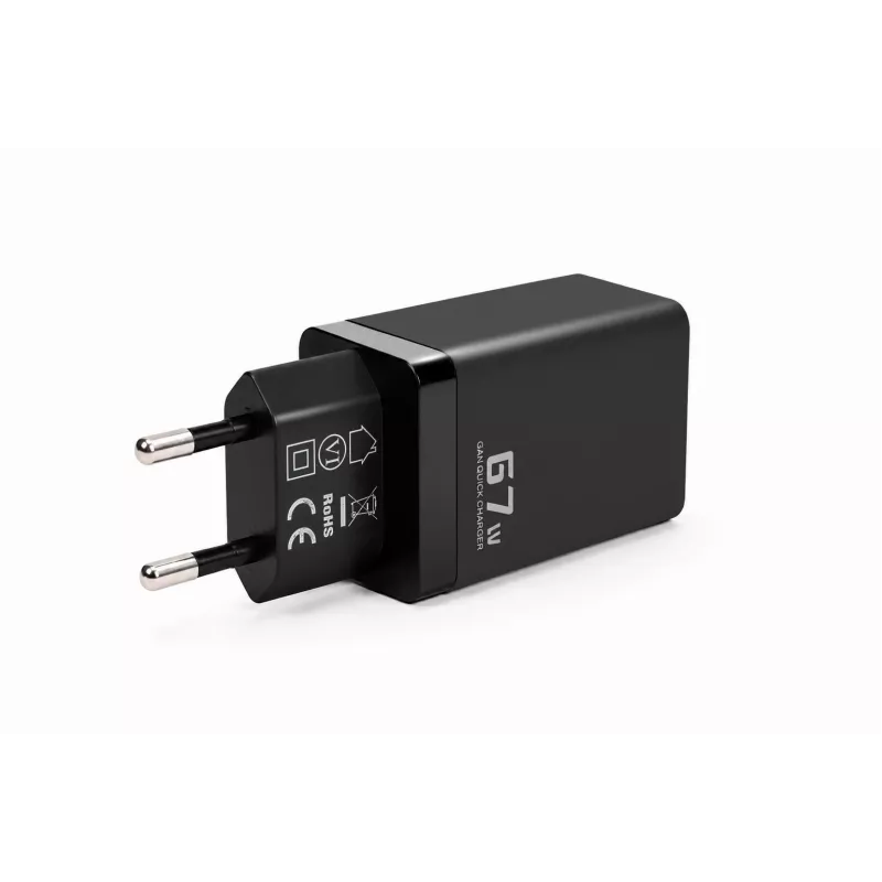 Voltage GaN Ladegerät 67W Wandladegerät, PD 3.0 / QC 3.0, 2x USB-C & 1x USB-A, EU-Stecker, Schwarz