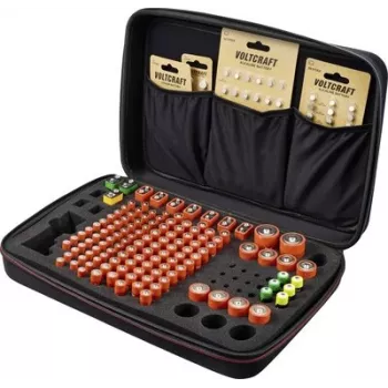 VOLTCRAFT BB-146-1 Batterie-Aufbewahrungsbox für 146x AAA AA C D 9V Batterien mit integriertem Tester, 410x270x90 mm