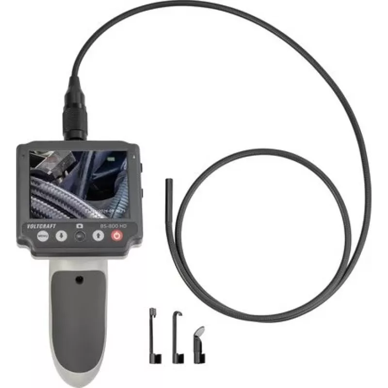 VOLTCRAFT BS-800 HD Endoskopkamera mit 5,5 mm Sonde, 1 m halbstarrem Kabel, 3,5 inch TFT LCD, 720p HD, IP67 wasserdicht, 6 dimmbaren LEDs, MicroSD-Aufnahme