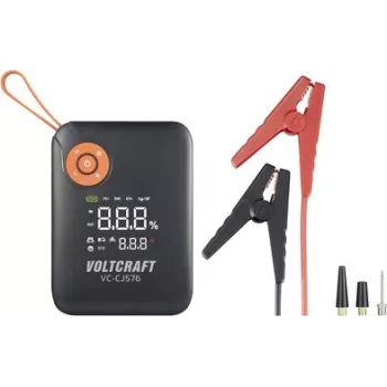 VOLTCRAFT Starthilfe VC-CJS76 VC-16024485 300 A 12 V mit Ladestation, 2x 12V Ausgang, 2x USB, LED-Taschenlampe, LCD-Anzeige
