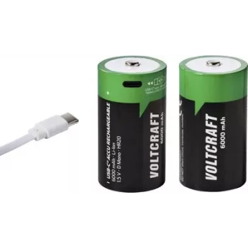 VOLTCRAFT Mono (D) Li-Ion Akku 6000 mAh 1,5 V, 2er-Pack mit USB-C-Ladefunktion (VC-17275580)
