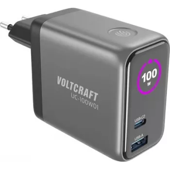 VOLTCRAFT UC-100W01 GaN USB-Wandladegerät 100W USB-C PD + USB-A Schwarz VC-17776055