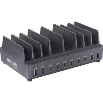 Voltcraft UC-240W01 240W 10-Port USB-Ladestation mit 6x USB-C PD und 4x USB-A QC, Schwarz