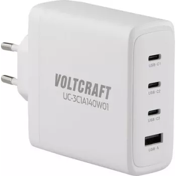 VOLTCRAFT UC-3C1A140W01 GaN USB-Ladegerät 140W PD 3.1, 3x USB-C, 1x USB-A, Weiß