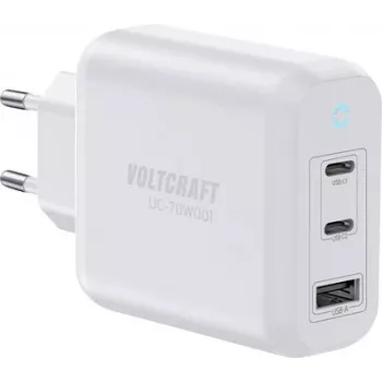 VOLTCRAFT UC-70W001 GaN USB-Wandladegerät 70W 2x USB-C PD 3.2 + 1x USB-A Schnellladung Weiß VC-18791125
