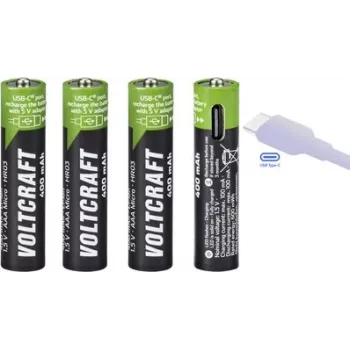 VOLTCRAFT VC-AAA400USB USB-C wiederaufladbare Li-Ion AAA-Batterien 400 mAh 1,5 V - 4er-Pack
