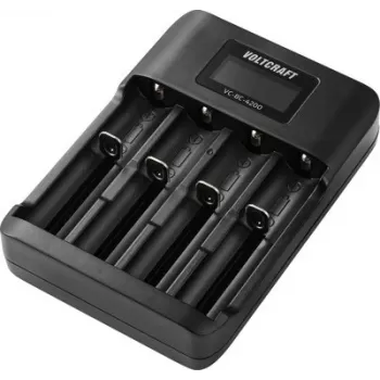 VOLTCRAFT VC-BC-4200 Universal-Rundzellenladegerät für NiMH- und Li-Ion-Akkus, 4 unabhängige Ladeschächte, LCD-Anzeige, unterstützt AA, AAA, AAAA, 10440, 14500, 16340, 17500, 17670, 18350, 18490, 18650 VC-17665935